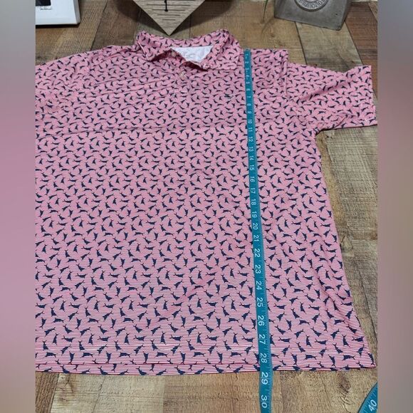 Vineyard Vines Polo Shirt Marlin Print White Red Stripes Performance Large - Picture 5 of 12
